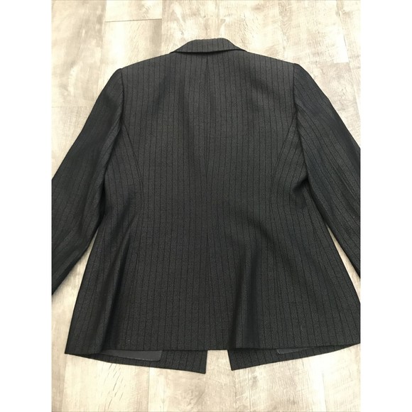 Le Suit Womens One Button Blazer Suit Jacket Pinstripe Grey Sz 6P Shoulder Pads - Picture 5 of 5